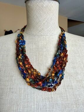 Handmade Multi-Strand Trellis Ladder Ribbon Yarn Necklace